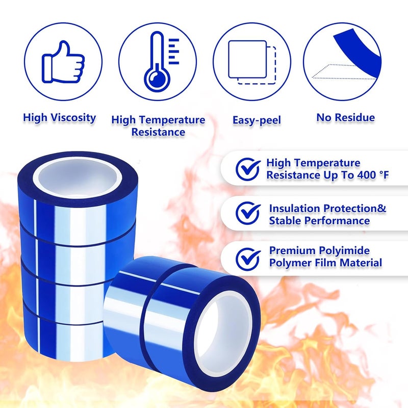 UTNVBTR 6 Rolls 20mm x16m(52ft) Blue Heat Resistant Tape，Heat Transfer Tape for Heat Sublimation Press Vinyl，and Fixing of Electronic Parts During Processing，No Residue - Image 3